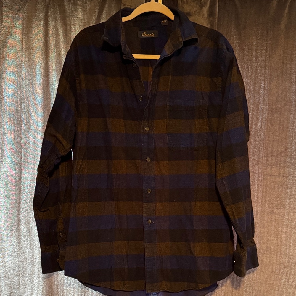Black and Navy Plaid Button-Down Shirt